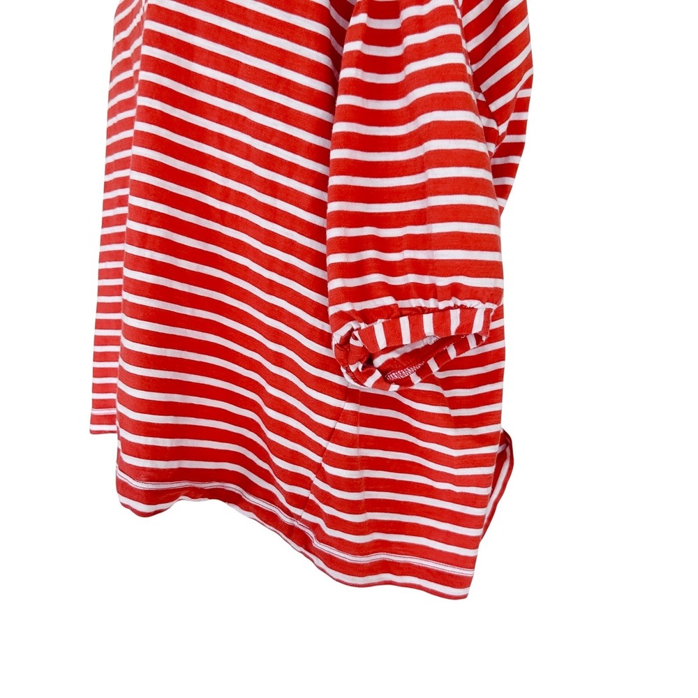 CABI Size Medium Poolside‎ Puff Sleeve Top Orange White Stripe #5984 Blouse - Picture 9 of 13